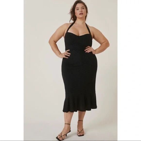 NEW Anthropologie Hutch Black Flirty Halter Corset Ruffle Midi Dress Large - Picture 8 of 9